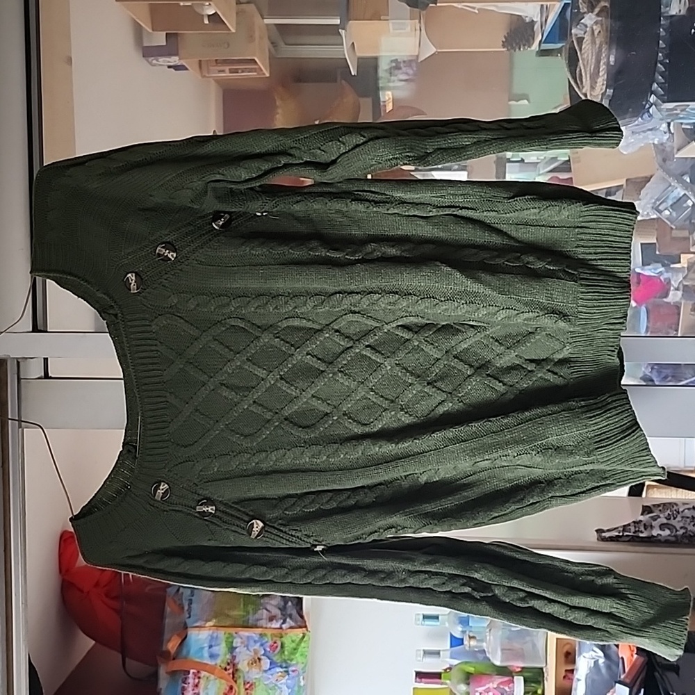Knit decorative button front sweater